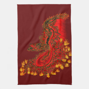 China Dragon red and gold design Tea Towel