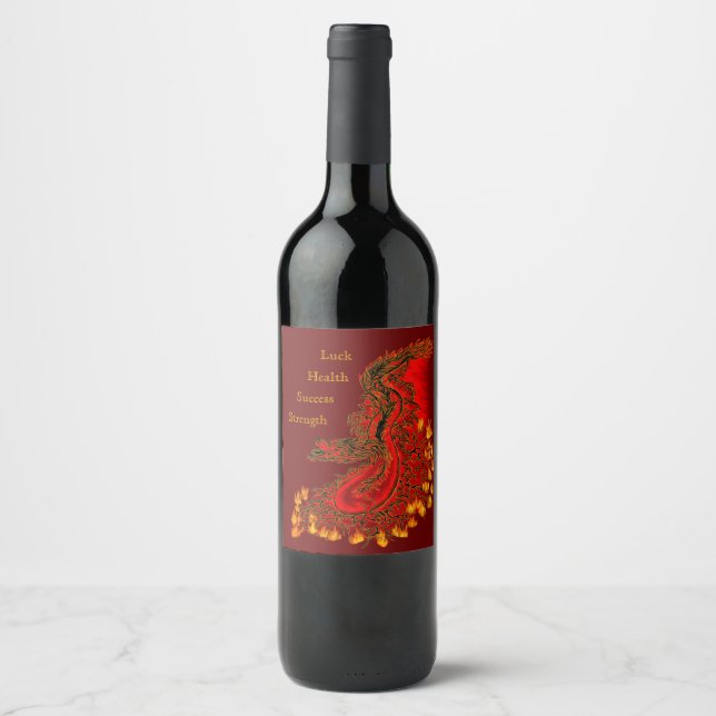 China Dragon red and gold design Wine Label (Front)