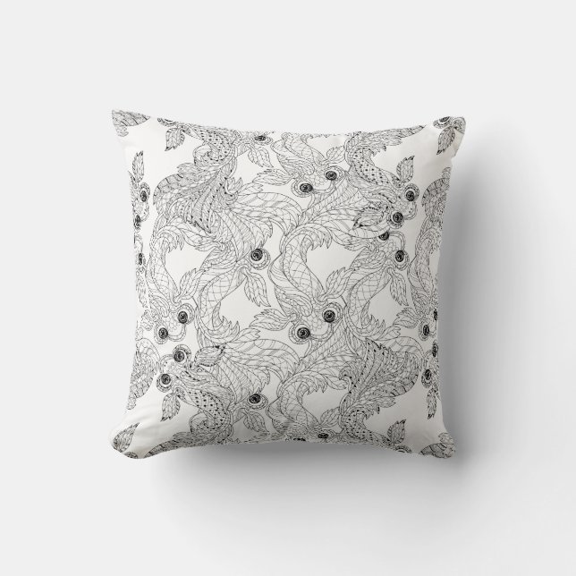 China Fish Doodle Cushion (Front)