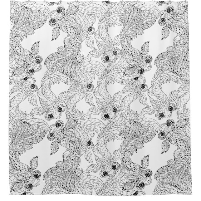 China Fish Doodle Shower Curtain (Front)