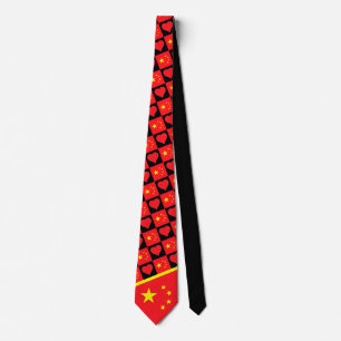 China Flag Heart Pattern Chinese National Pride  Tie