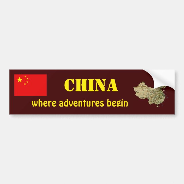 China Flag + Map Bumper Sticker (Front)
