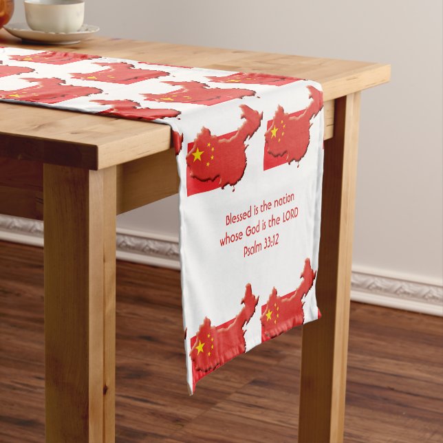 CHINA Flag Map Customised Scripture Short Table Runner (In Situ)