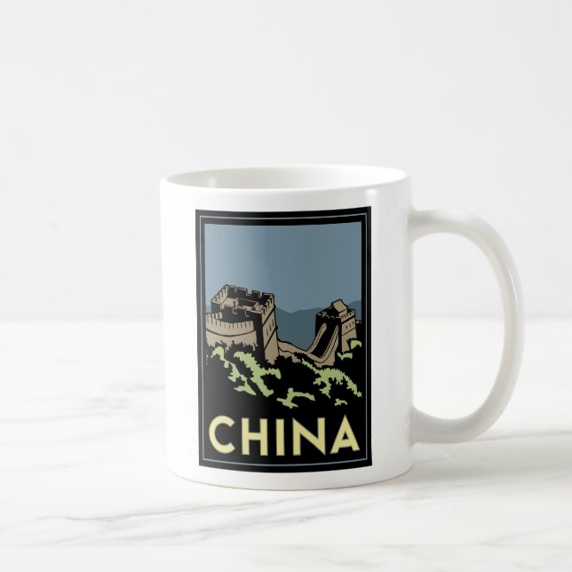 china great wall asia art deco retro travel coffee mug (Right)