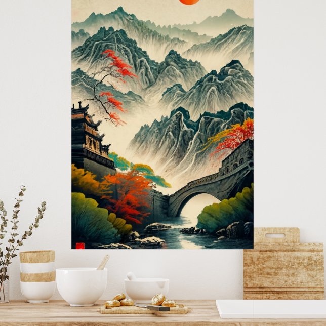 China great wall ink drawing poster (Kitchen)