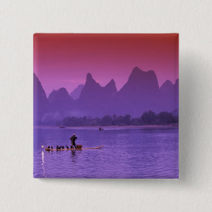China, Guanxi. Li river single cormorant 15 Cm Square Badge