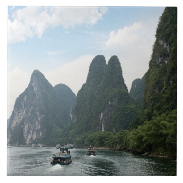 China, Guilin, Li River, River boats line the Tile (Front)