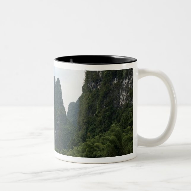 China, Guilin, Li River, River boats line the Two-Tone Coffee Mug (Right)