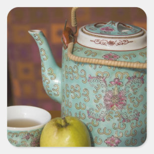 China, Hong Kong. Traditional Chinese teapot & 2 Square Sticker
