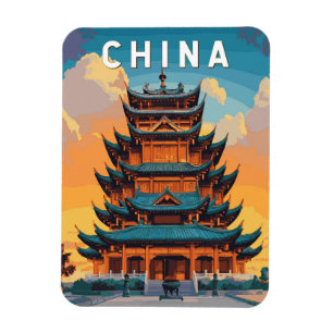 China Illustration Travel Art Vintage Magnet