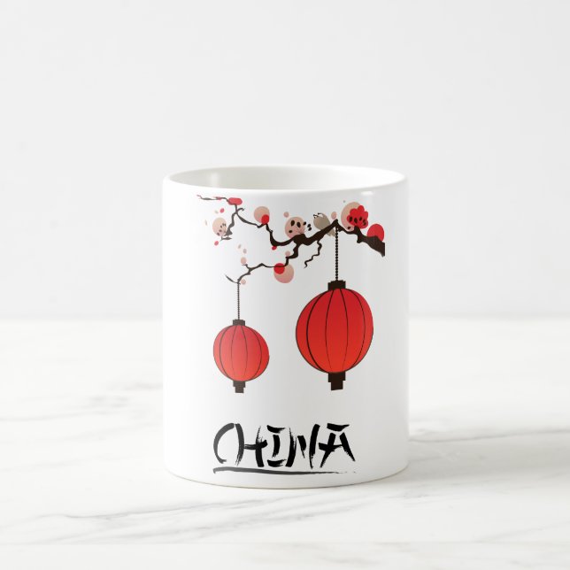 China Lanterns Travel poster print. Coffee Mug (Center)
