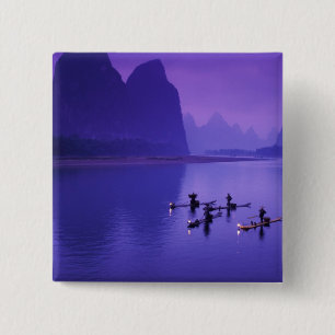 China, Li River. Cormorant fishermen. 15 Cm Square Badge
