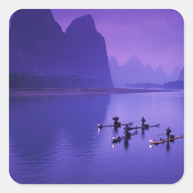 China, Li River. Cormorant fishermen. Square Sticker (Front)
