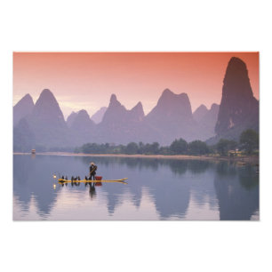 China, Li River. Single cormorant fisherman. Photo Print