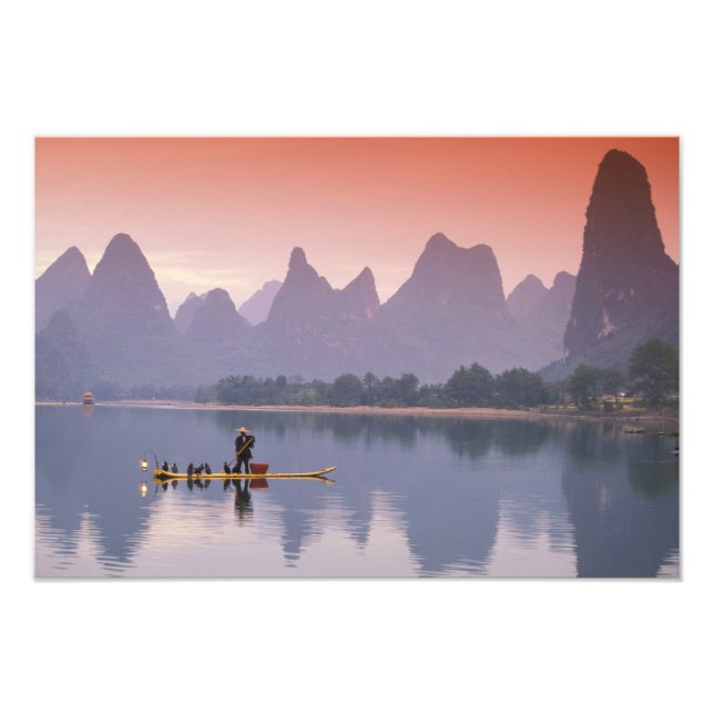 China, Li River. Single cormorant fisherman. Photo Print (Front)