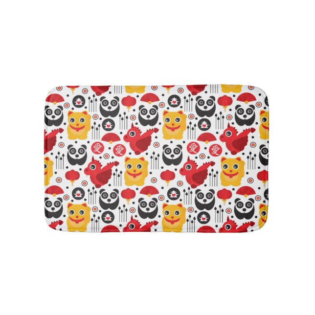 China lucky cat, dragon, and panda bath mat (Front)