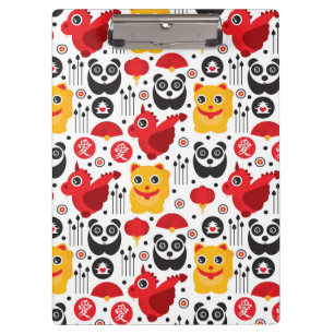 China lucky cat, dragon, and panda clipboard