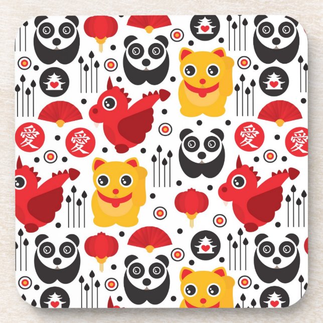 China lucky cat, dragon, and panda coaster (Front)