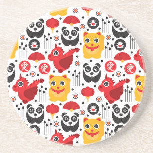 China lucky cat, dragon, and panda coaster