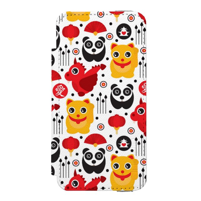 China lucky cat, dragon, and panda incipio iPhone wallet case (Folio Front)