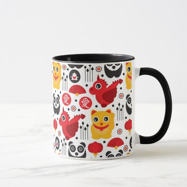 China lucky cat, dragon, and panda mug (Right)