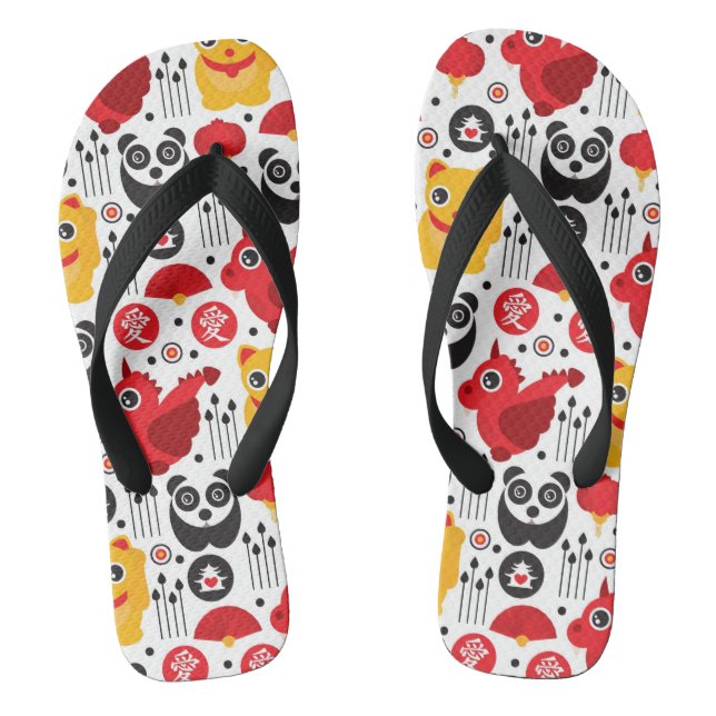 China lucky cat, dragon, and panda thongs (Footbed)
