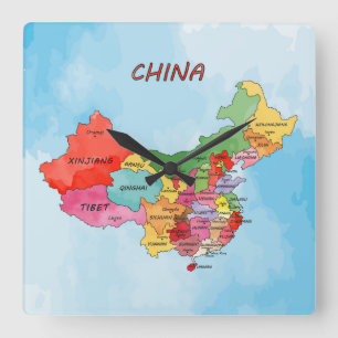 China Map Square Wall Clock