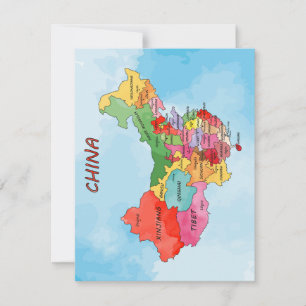 China Map watercolor artwork Flat Card