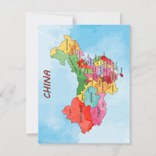 China Map watercolor artwork Flat Card