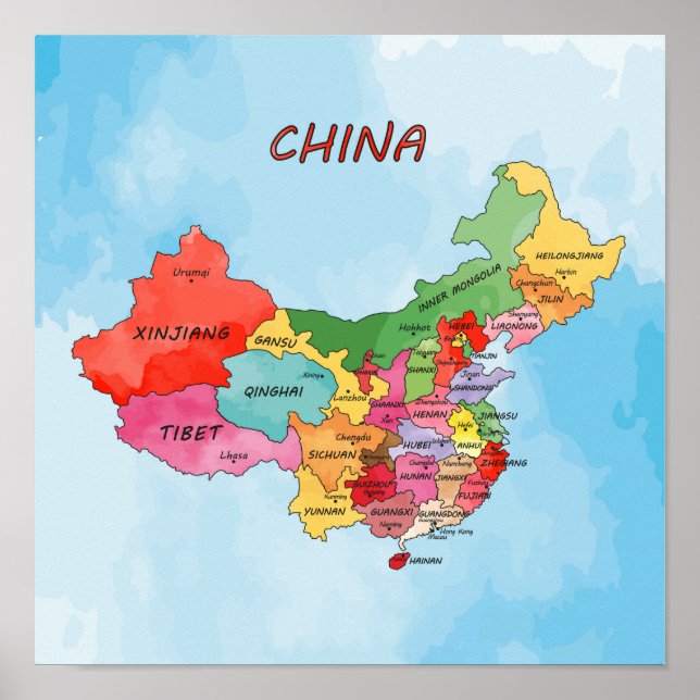 China Map watercolor artwork Poster (Front)