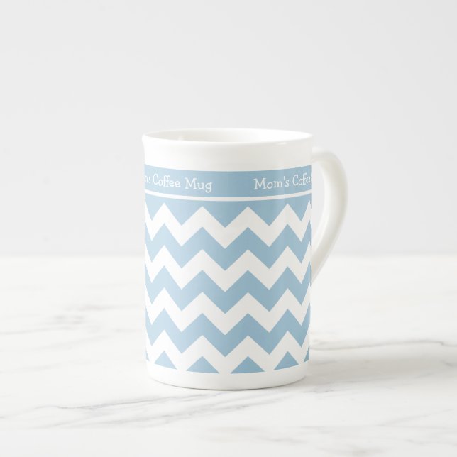 China Mug to Personalise, Blue and White Chevrons (Front Right)