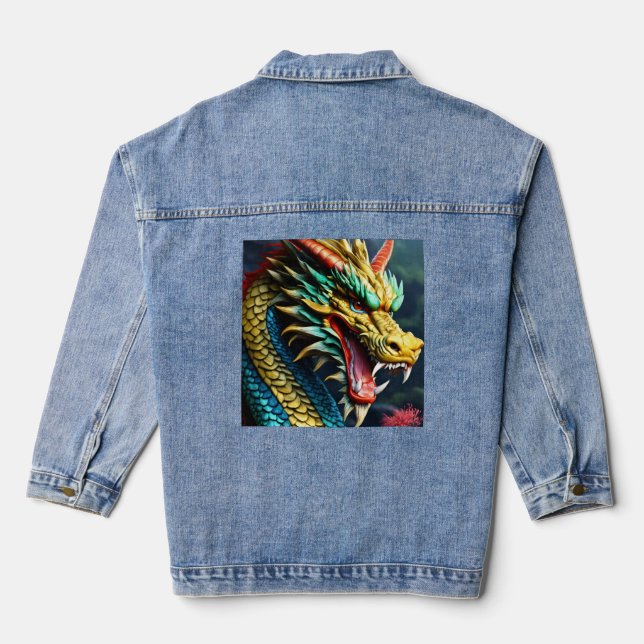 China NM-15: Chinese Dragon Portrait — Women's  Denim Jacket (Back)