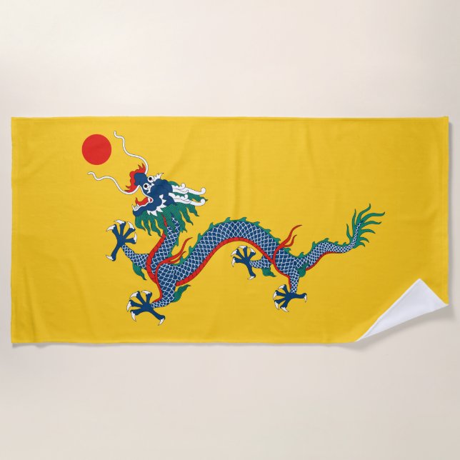 China Qing Dynasty Flag (Chinese Dragon) (Asian) Beach Towel (Front)