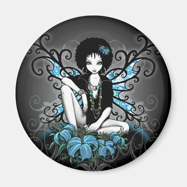 "China" Retro Teal Lillies Fairy Art Magnet (Front)