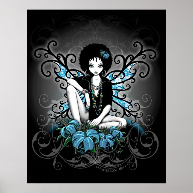 China Retro Teal Lilly Afro Fae Poster (Front)
