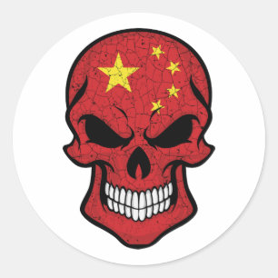 China Smiling Skull Flag Classic Round Sticker
