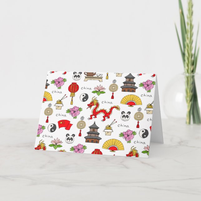 China Symbols Pattern Holiday Card (Front)