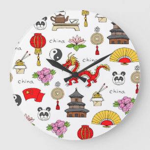 China Symbols Pattern Large Clock