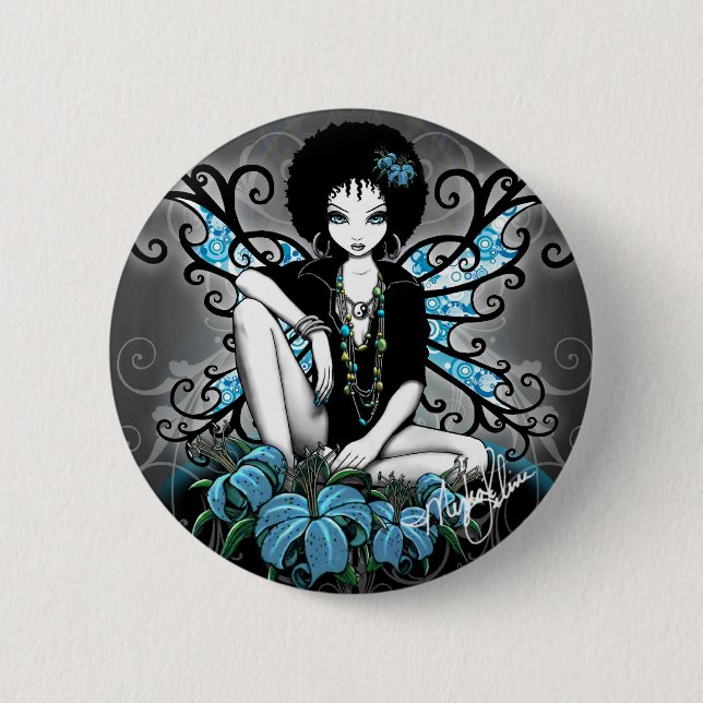 China Teal Retro Faery Button (Front)