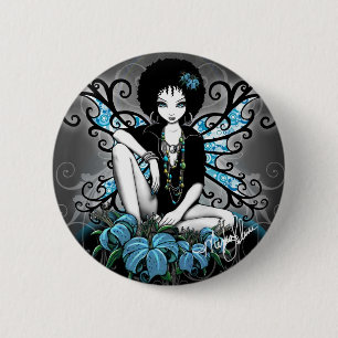 China Teal Retro Faery Button