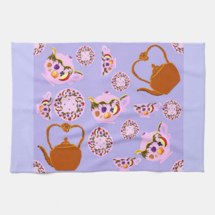 China Teapot Teacup Plate & Copper Teakettle Ameri Tea Towel