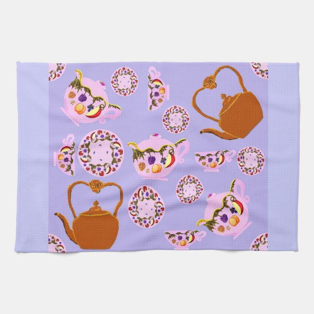 China Teapot Teacup Plate & Copper Teakettle Ameri Tea Towel (Horizontal)