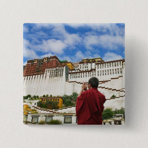 China, Tibet, Lhasa, Tibetan monk with Potala 15 Cm Square Badge