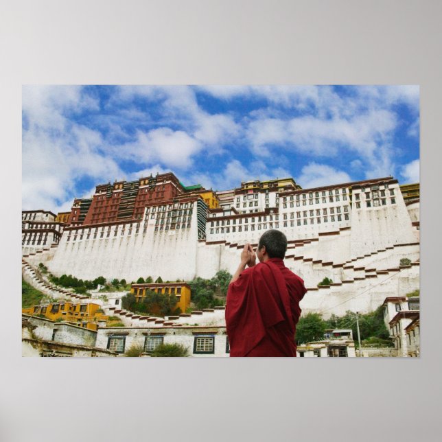 China, Tibet, Lhasa, Tibetan monk with Potala Poster (Front)