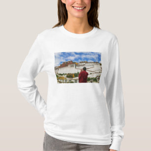 China, Tibet, Lhasa, Tibetan monk with Potala T-Shirt