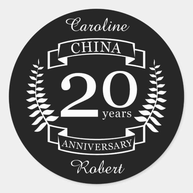 China Traditional wedding anniversary 20 years Classic Round Sticker (Front)