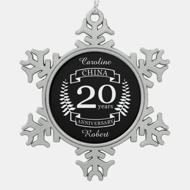 China Traditional wedding anniversary 20 years Snowflake Pewter Christmas Ornament (Front)