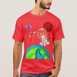China Zoo Animal Outer Space Rocket Astronaut Red  T-Shirt