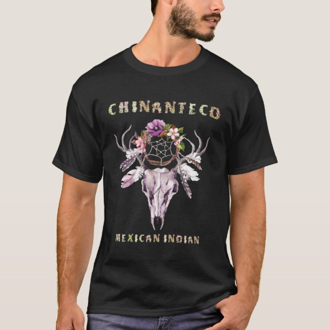 Chinanteco Mexican Indian Tribe BOHO Floral Skull  T-Shirt (Front)
