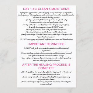 ChinatiEyebrow Microblading Aftercare Instructions Invitation